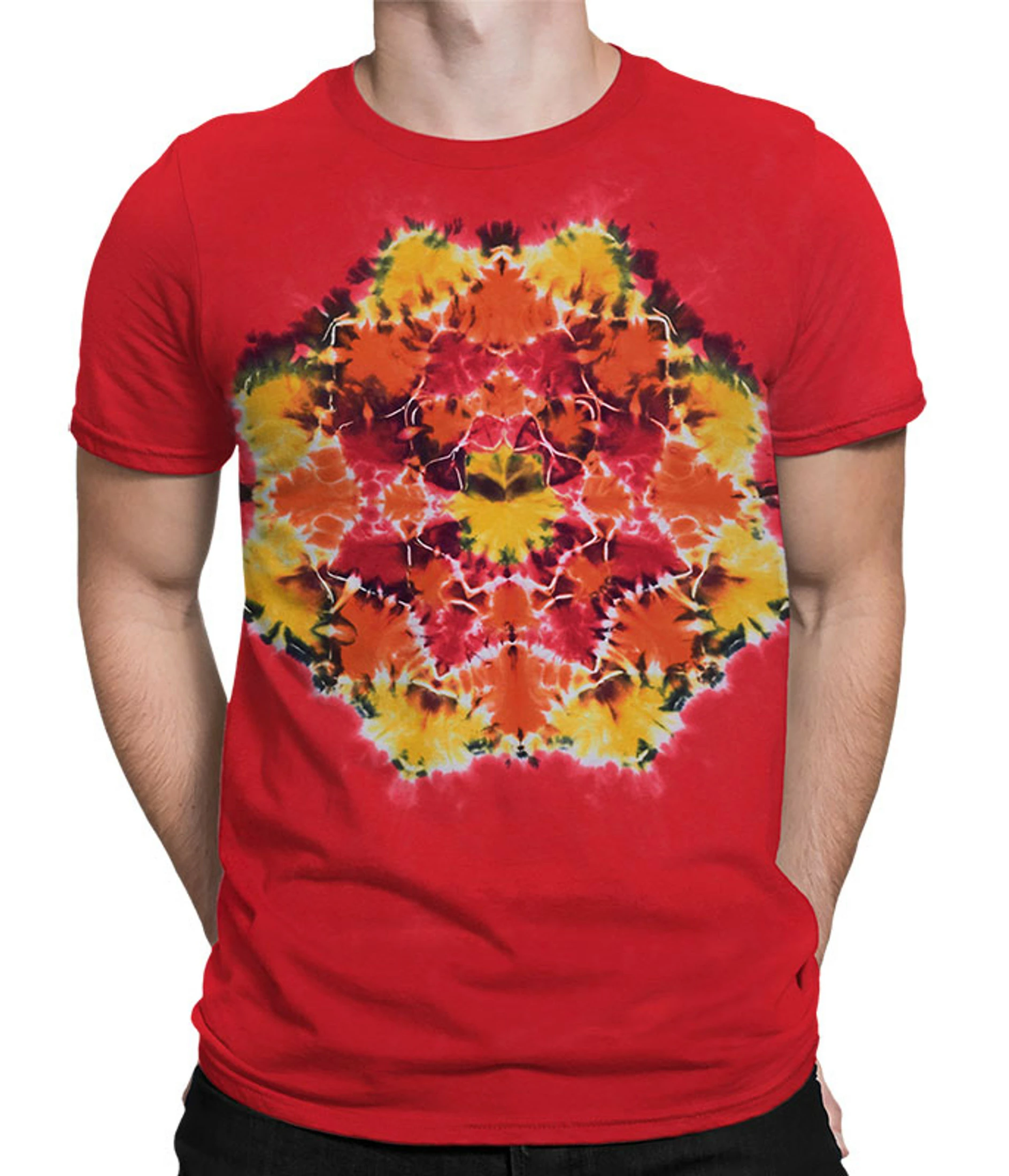 Red Mandala Unprinted Tie-Dye T-Shirt 3 Red Mandala Unprinted Tie-Dye T-Shirt