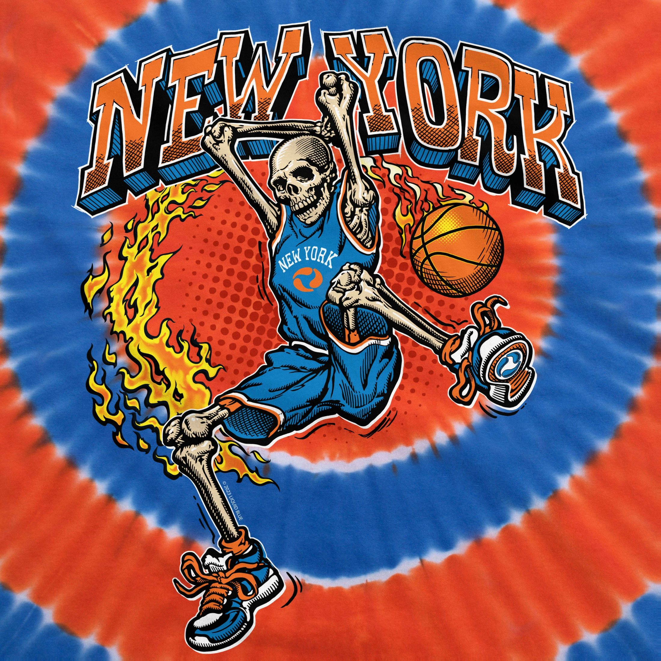 New York Dunker Basketball Skeleton Tie-Dye T-Shirt 5 New York Dunker Basketball Skeleton Tie-Dye T-Shirt - Image 3