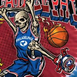 Philadelphia Dunker Basketball Skeleton Tie-Dye T-Shirt -MLB Shop 11431f artwork1 41574.1682446206
