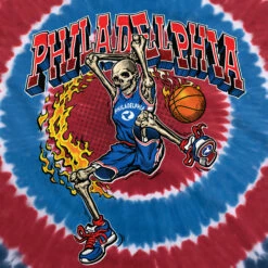 Philadelphia Dunker Basketball Skeleton Tie-Dye T-Shirt -MLB Shop 11431f artwork 28061.1682446206