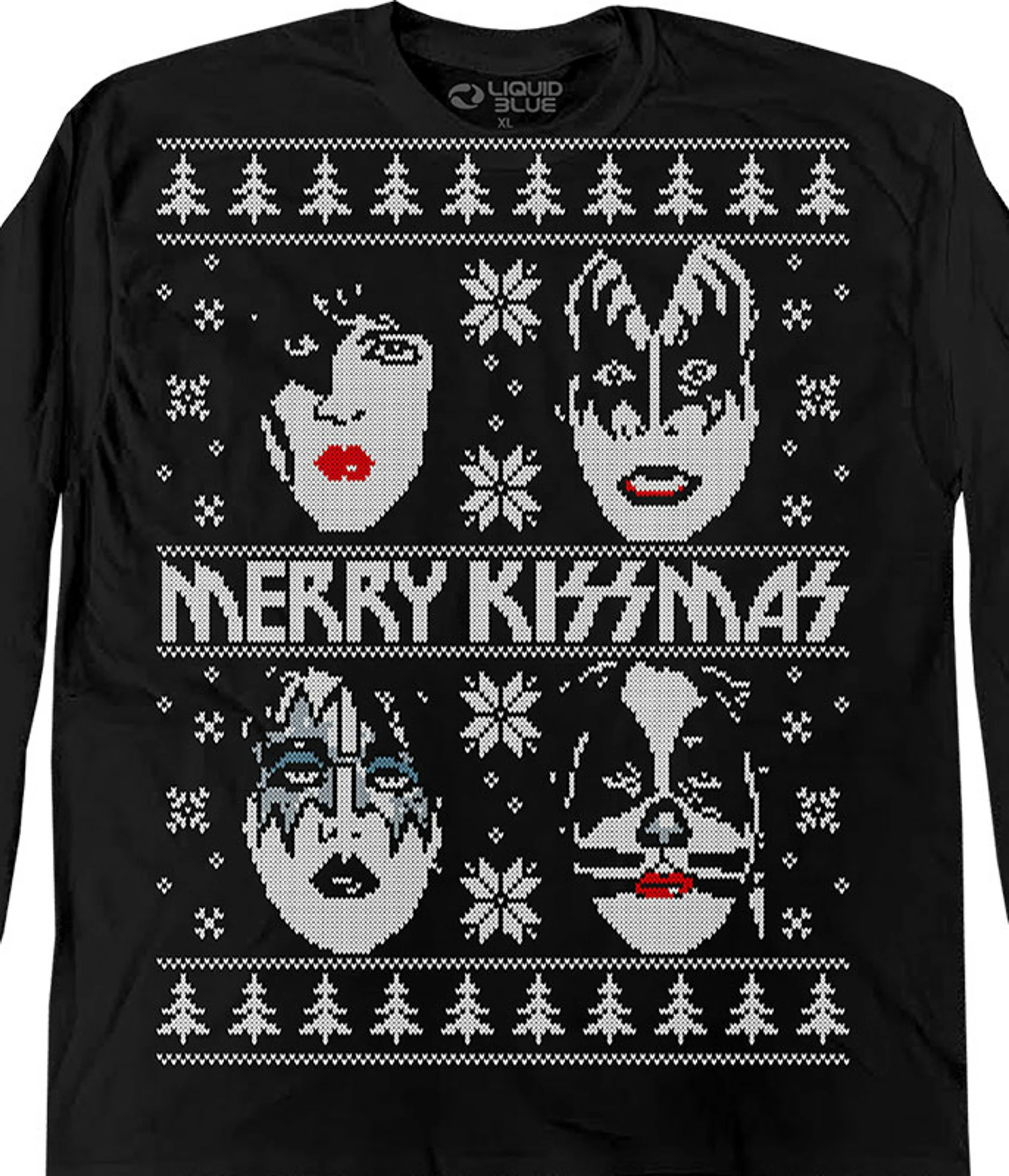 Merry KISSmas Sweater Black Long Sleeve T-Shirt 3 Merry KISSmas Sweater Black Long Sleeve T-Shirt