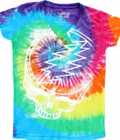 Stealie Tie-Dye Juniors Long Length V-Neck T-Shirt