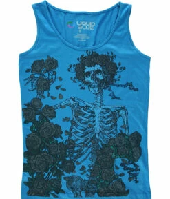 Skeleton And Roses Blue Juniors Tank Top T-Shirt