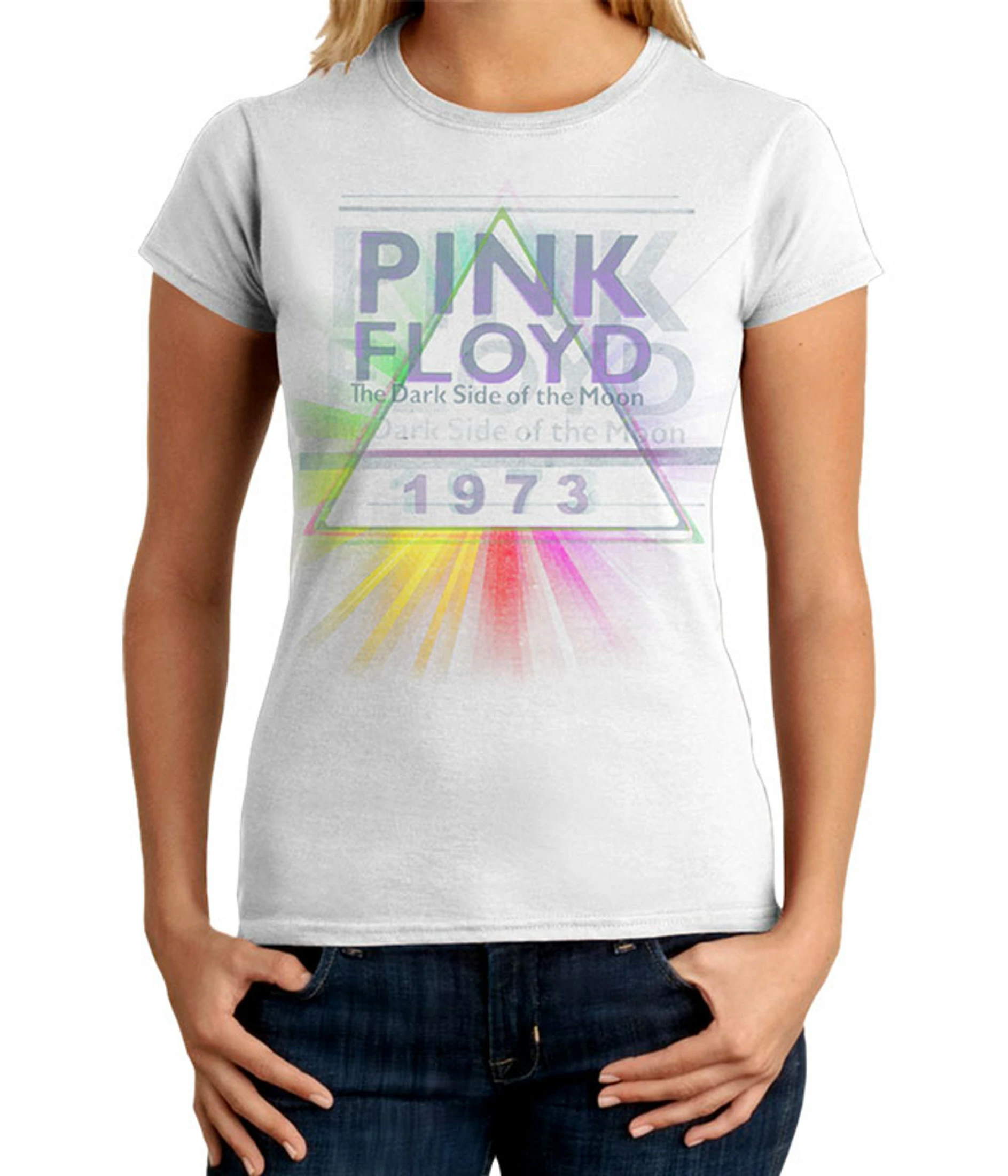 Pink Floyd Dark Side Mist White Juniors Long Length T-Shirt 3 Pink Floyd Dark Side Mist White Juniors Long Length T-Shirt