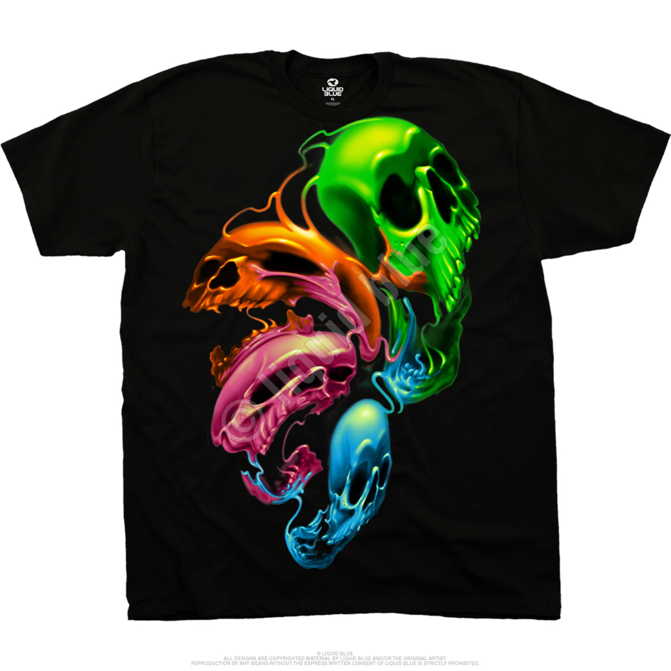 Liquid Neon Skulls Black T-Shirt 4 Liquid Neon Skulls Black T-Shirt - Image 2