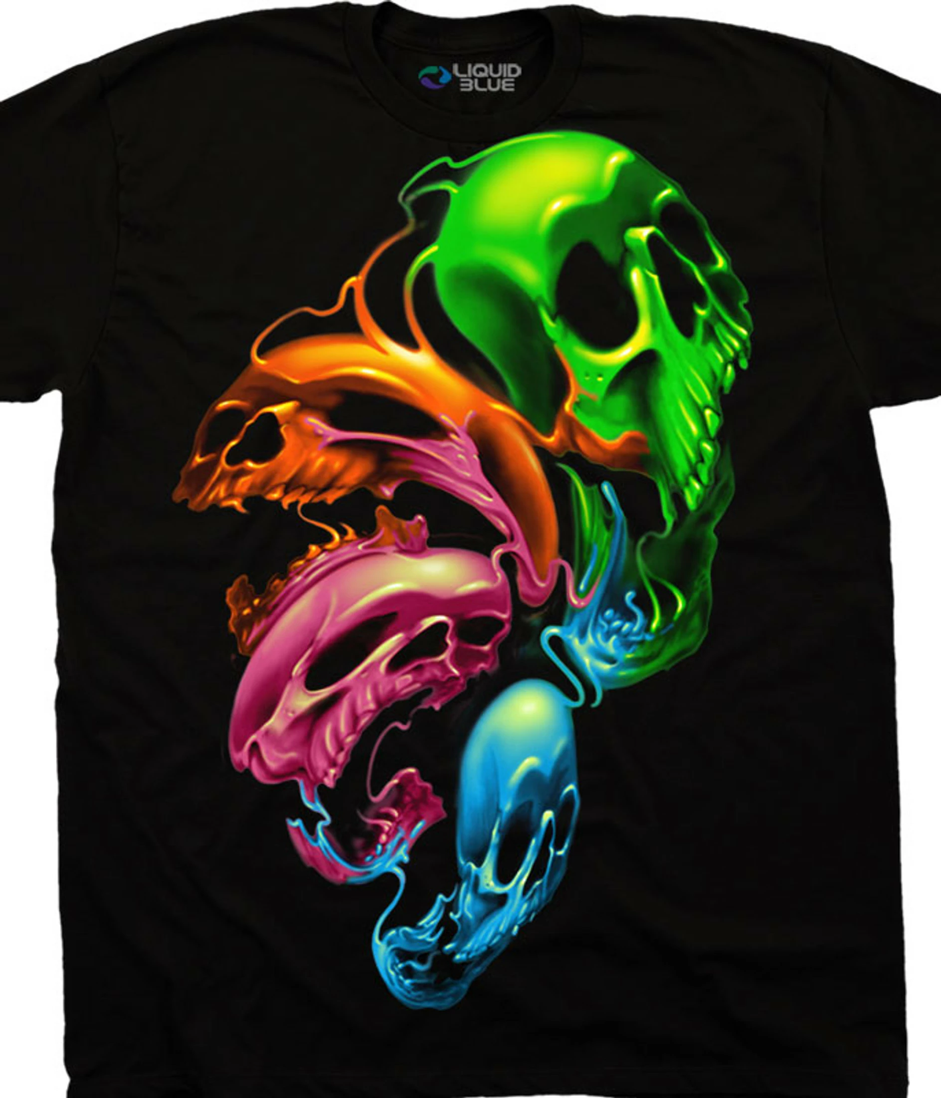 Liquid Neon Skulls Black T-Shirt 3 Liquid Neon Skulls Black T-Shirt