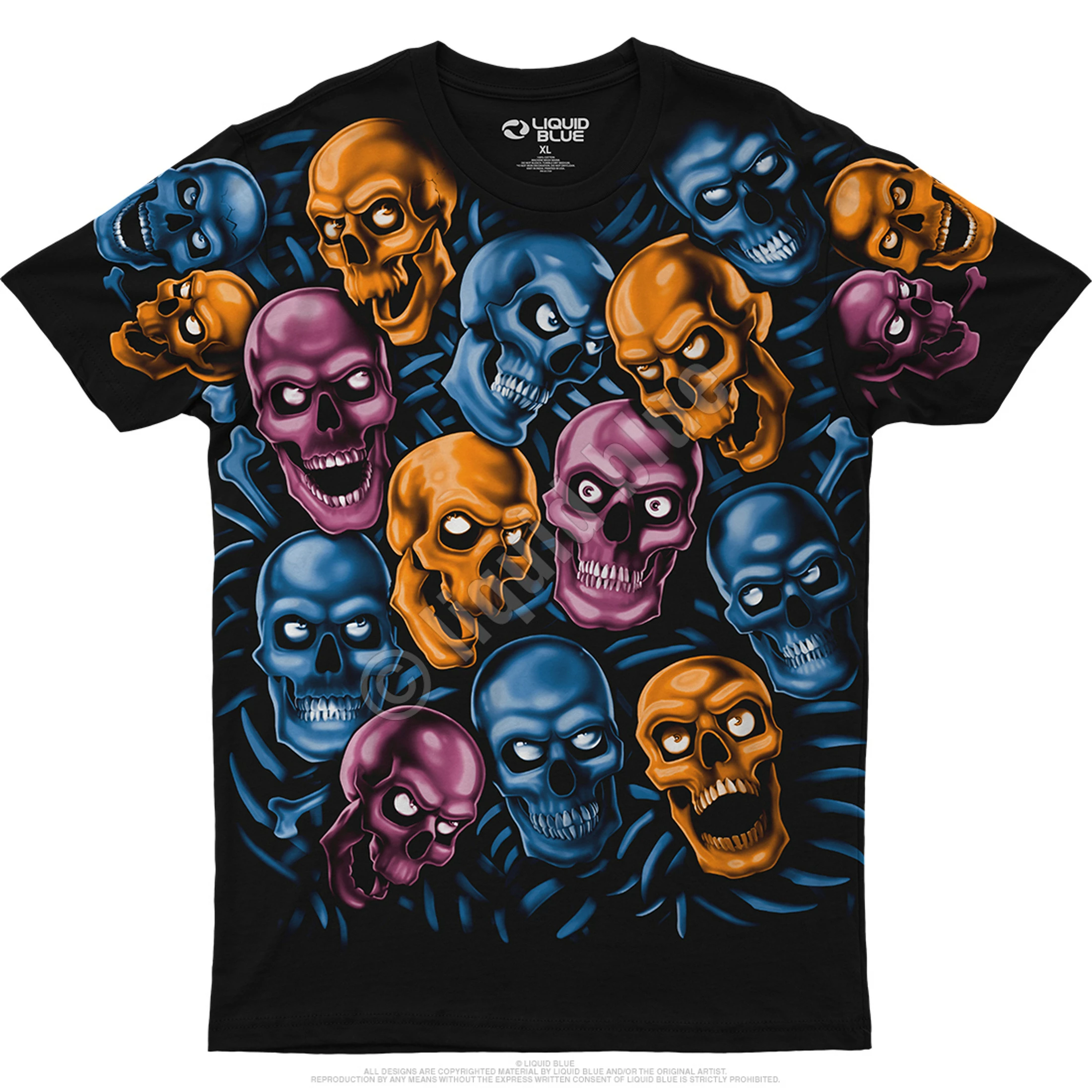 Skull Pile Blue Pink Orange Black Athletic T-Shirt 4 Skull Pile Blue Pink Orange Black Athletic T-Shirt - Image 2