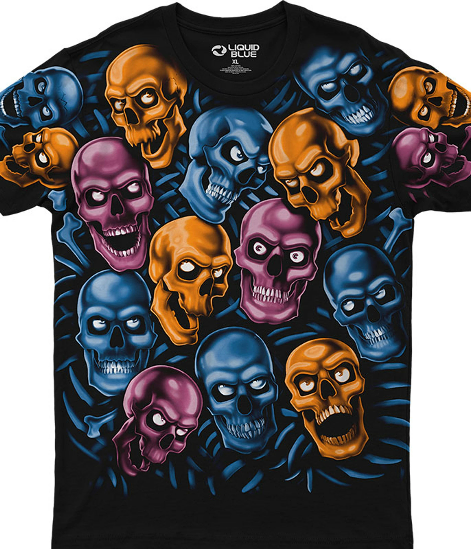 Skull Pile Blue Pink Orange Black Athletic T-Shirt 3 Skull Pile Blue Pink Orange Black Athletic T-Shirt