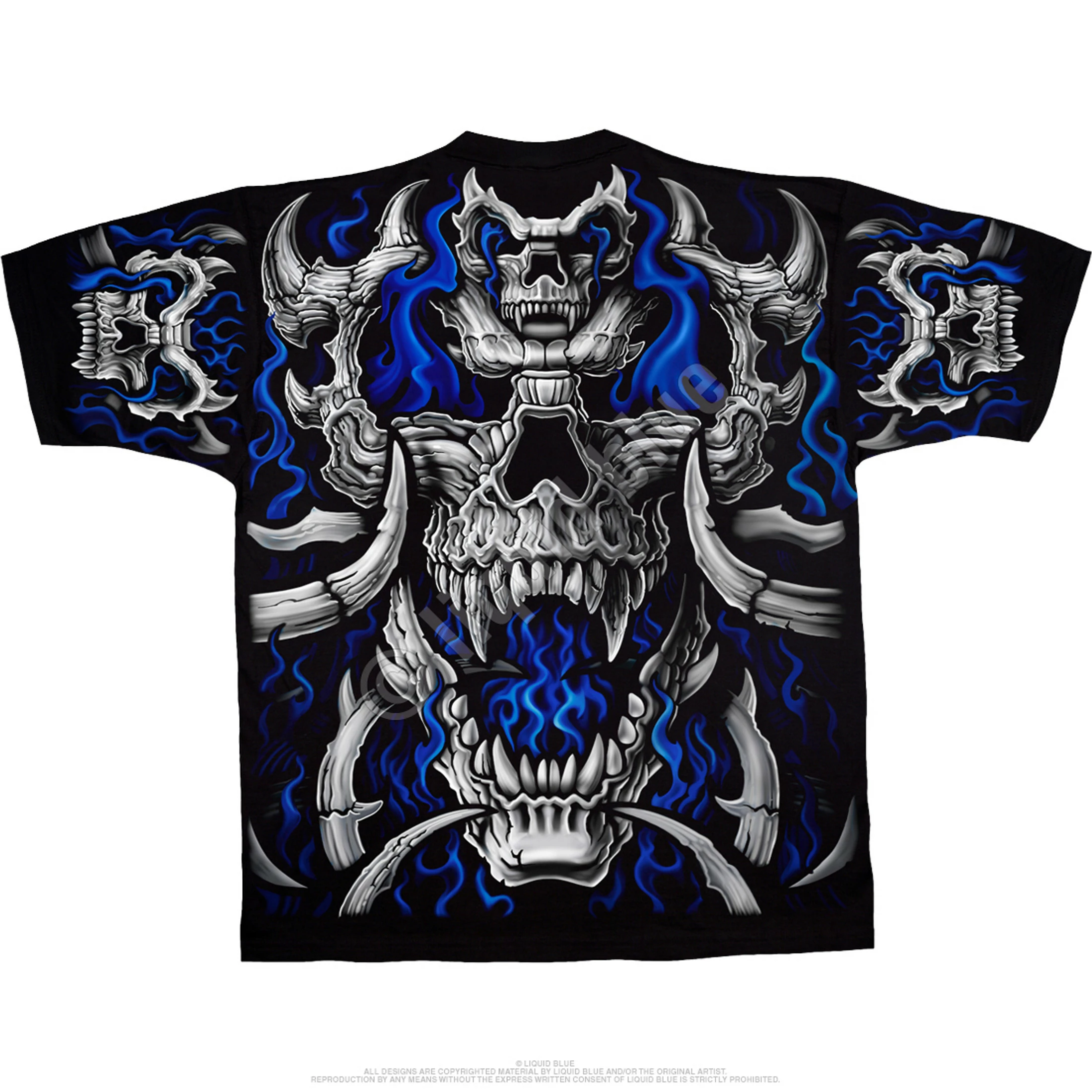 Blue Flame Skull Black T-Shirt 5 Blue Flame Skull Black T-Shirt - Image 3