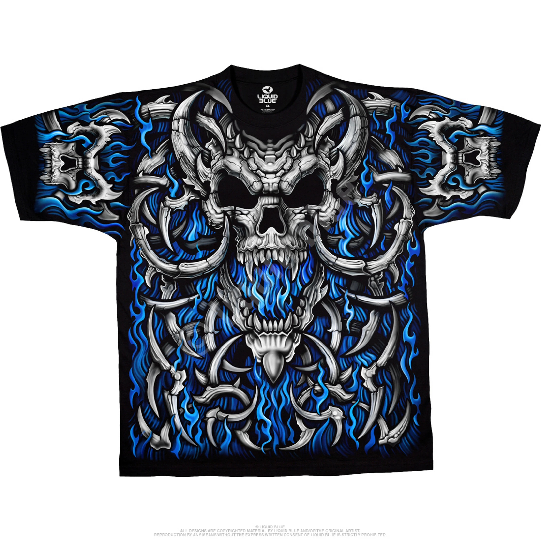 Blue Flame Skull Black T-Shirt 4 Blue Flame Skull Black T-Shirt - Image 2