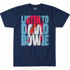 DAVID BOWIE Listen To Bowie Navy Athletic T-Shirt -MLB Shop 61816f 19323.1500405796