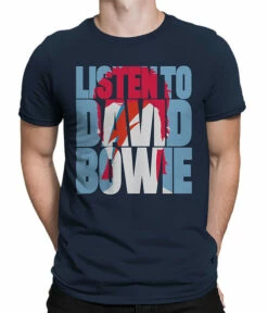 DAVID BOWIE Listen To Bowie Navy Athletic T-Shirt