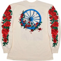 Woodcut Wheel & Roses Long Sleeve Natural T-Shirt -MLB Shop 62356b 78906.1682012503