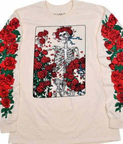 Woodcut Wheel & Roses Long Sleeve Natural T-Shirt