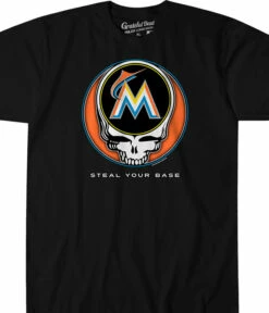 MLB Miami Marlins Steal Your Base Black Athletic T-Shirt